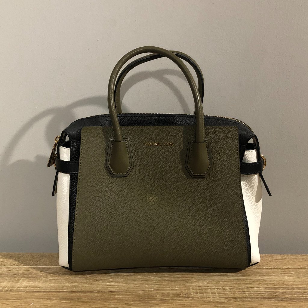 Michael Kors Mercer Belted Tricolor Pebble Leather Satchel Handbag